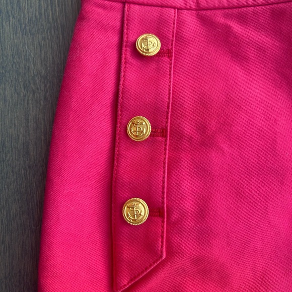 J. Crew Vibrant Coral Mini Skirt with Gold Buttons - Picture 2 of 6